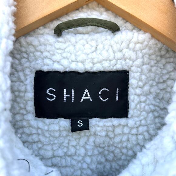 Shaci Cropped Bomber Jacket Faux Fur Sleeves Olive Green Small Streetwear - Picture 8 of 13